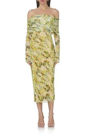 AFRM Cornelia Off the Shoulder Long Sleeve Mesh Midi Dress in Lime Wing at Nordstrom Rack, Size Large