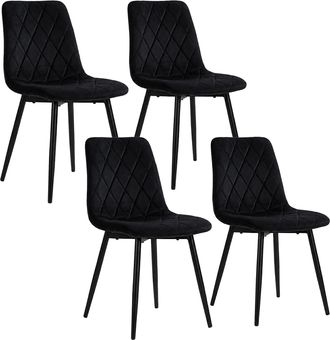 Relaxdays Relaxdays Sillas De Comedor, Set De 4, Terciopelo, Patas Met&aacute;licas, 120 Kg, Sal&oacute;n Y Cocina, Tapizadas Negras