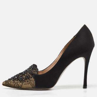 Rene Caovilla Ren&eacute; Caovilla Black Satin And Lace Crystal Embellished Pumps