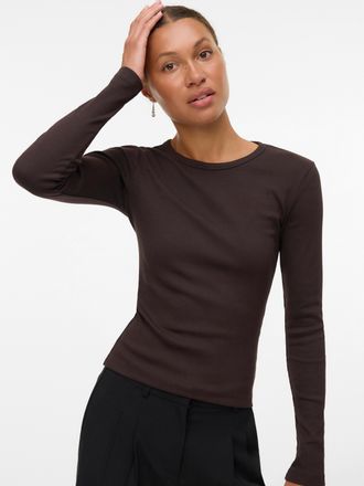 Vero Moda Langarmshirt VERO MODA VMCHLOE LS SHORT TOP JRS NOOS, Damen, Gr. S, braun (chocolate torte), Feinripp, Obermaterial: 95% Baumwolle, 5% Elasthan, unifa