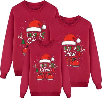 Generic Family of 3 Matching Christmas Jumpers Long Sleeve Round Neck Snowflake Xmas Tree Sweatshirts Novelty Light Up Christmas Jumper Loose Casual Pullover 