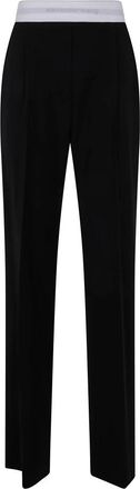 Alexander Wang High-waisted pantalon met plooien en elastische logoband - Dames - Broeken - Zwart - Maat: S Zijde