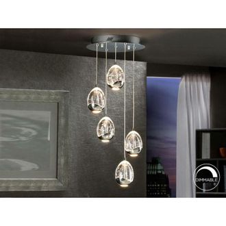 Schuller Roc - Integrated led 5 Light Crystal Cluster Drop Ceiling Pendant Chrome - Schuller