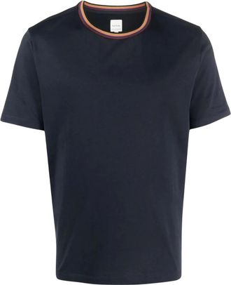 Paul Smith Artist Stripe Collar Katoenen T-Shirt - Heren - Tops - Blauw - Maat: S Katoen