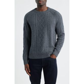 Nordstrom Cable Stitch Luxe Cashmere Sweater in Grey Embers Heather at Nordstrom Rack, Size Medium