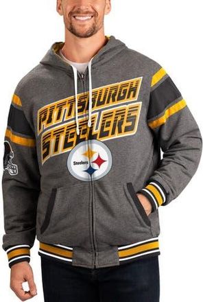 G-III Sports by Carl Banks Mens G-III Sports by Carl Banks Black/Gray Pittsburgh Steelers Extreme Full Back Reversible Hoodie Full-Zip Jacket at Nordstrom, Size Medium