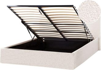 Beliani Bed Frame Off-White Boucle Upholstery EU Small Double Size 4ft Lift Up Storage with Headboard ORBEY