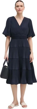 Joseph Ribkoff Pliss&eacute; A-lijn Jurk Midi - Dames - Casual kleedjes - Blauw - XS - Polyester - Kleedjes