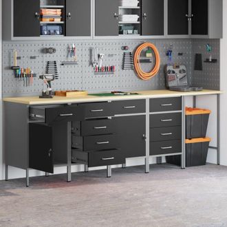vidaXL Mobile da lavoro 5 pcs Nero 255 x 55 x 85 cm Legno multistrato vidaXL