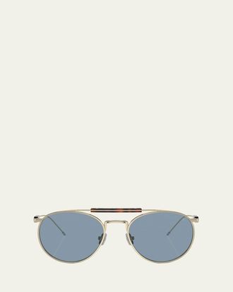 Brunello Cucinelli Sleek Mixed-Media Aviator Sunglasses