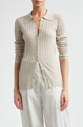 Toteme Slim Fit Cashmere & Silk Rib Cardigan in Oat Melange at Nordstrom, Size X-Small