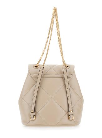 Tory Burch Womens Backpack Kira Quilted Beige Leather Cow Backpacks