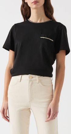L.k. Bennett Vita Braided Trim Cotton T-Shirt in Black Cream at Nordstrom, Size X-Large