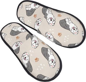 Generic Cotton Slippers Old English Sheepdog Warm Fleece Slippers Portable Anti-Slide Slipper For Room Bedroom Holiday L