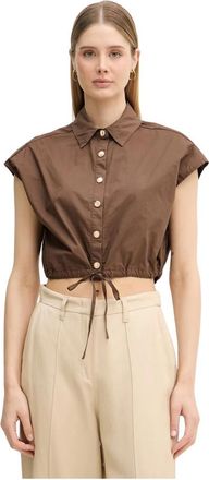 Gaud&igrave; Cropped Katoenen Shirt - Dames - Overhemden - Bruin - S - Katoen - Overhemden