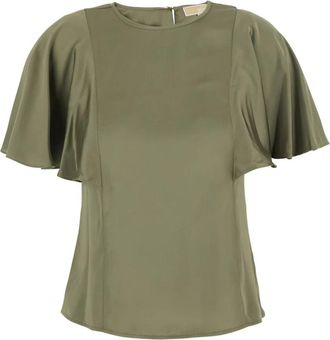 Michael Kors Satijnen blouse met kapmouwen - Dames - Blouses - Groen - M - Satijn - Overhemden