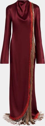 Gabriela Hearst Anne Macrame Fringed Silk Long-Sleeve Maxi Dress