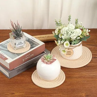 OEM Juego De 6 Piezas: Tapetes Redondos Para Plantas (11 Cm / 18 Cm / 25 Cm), Tapetes, Confeccionadas En Algod&oacute;n Y Lino