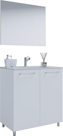 ebuy24 Ebuy24 - Vcm 3 Pcs Set 1 Lavabo Con Puertas Giratorias, 1 Espejo, 1 Lavabo Lavabo De Cer&aacute;mica Gabinete Inferior De Pie 80 Cm Juego De Muebles De Ba&ntilde;o 