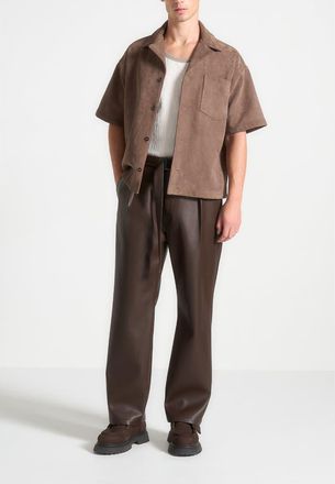 Mani&egrave;re De Voir Serge Relaxed Fit Leather Pleated Trousers in Brown at Nordstrom, Size 30