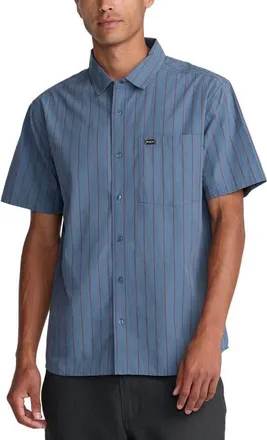 Rvca Dayshift Workwear Stripe Short Sleeve Button-Up Shirt in Vintage Navy at Nordstrom, Size Xx-Large