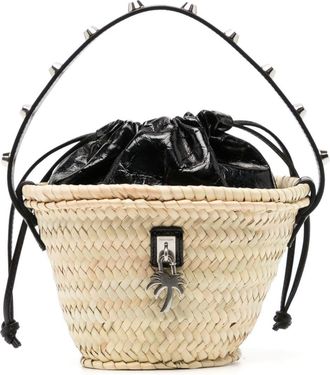 Palm Angels palm-appliqu&eacute; basket bag - women - Calf Leather/Straw/Cotton - OS - Neutrals