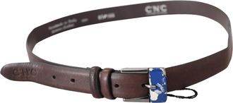 Costume National Womens Brown Genuine Leather Silver Buckle Belt
