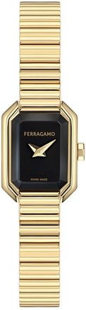 Ferragamo Crystal Petite Bracelet Watch, 15mm x 20mm in Yellow Gold/black at Nordstrom
