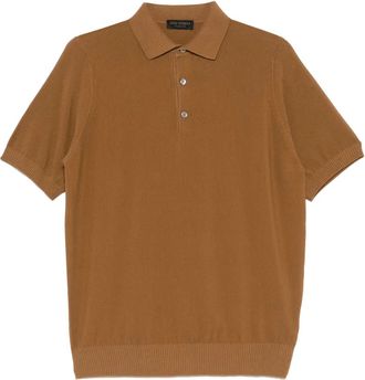 Dell'Oglio Polo in cotone con ricamo logo - Marrone
