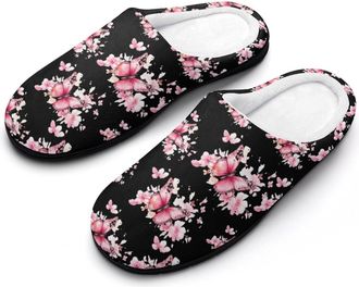 Generic Butterfly And Flowers Watercolor Cotton Slippers for Women Indoor Outdoor Slipper Slip-On Memory Foam Home Shoes