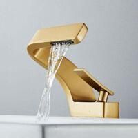 OEM Grifo Moderno Tipo Cascada Para Lavabo De Ba&ntilde;o, Mezclador De Agua Fr&iacute;a Y Caliente Con Acabado En Cobre Dorado