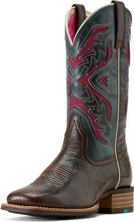 Ariat Womens San Angelo VentTEK 360 Wide Square Toe Western Boots in Chocolate Chip Loyal Blue, B Medium Width, Size 7.5, by Ariat