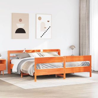 vidaXL Cama Sin Colch&oacute;n Madera Maciza De Pino Marr&oacute;n Cera 200x200 Cm Vidaxl