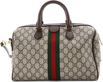 Gucci Borsa a tracolla Ophidia convertibile media in tela cerata GG - Marrone