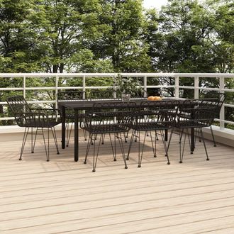 vidaXL Juego De Comedor De Jard&iacute;n 9 Piezas Rat&aacute;n Sint&eacute;tico Negro Vidaxl