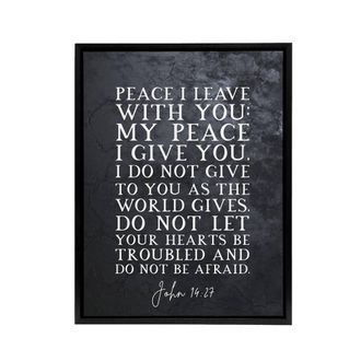 Artery8 John 14 27 Peace I Leave With You Bible Quote Framed Canvas Wall Art Print in Grey | Size: W24 x H32