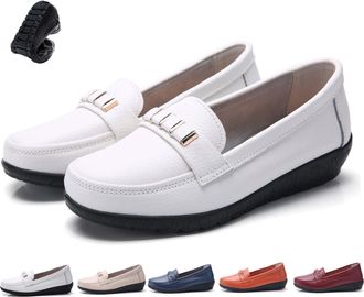 Generic Womens Orthopedic Leather Loafers Comfortable Penny Slip-On Work Shoes Classic Soft Leather Walking Moccasins Business Casual Dress Flats (White,6.5)