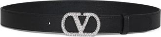 Valentino Garavani VLogo Swarovski-Embellished Leren Riem - Dames - Riemen - Zwart - 85 CM - Leer - Accessoires