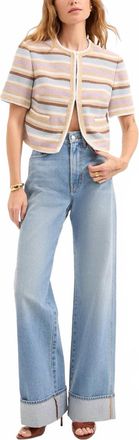 Veronica Beard Wyatt Short Sleeves Jacket In Stone Khaki Multi