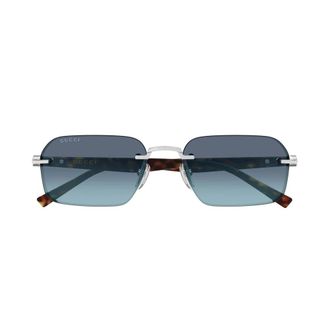 Gucci Rechthoekige Zonnebril - Heren - Accessoires - Blauw - Maat: 55 MM Nylon