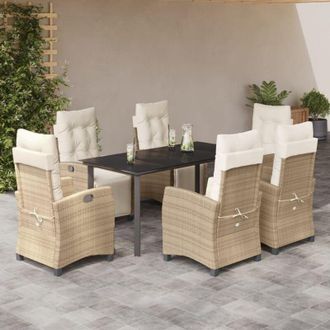 vidaXL Set Comedor De Jard&iacute;n 7 Pzas Con Cojines Rat&aacute;n Sint&eacute;tico Beige Vidaxl