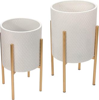 Sagebrook Home Set Of 2 Textured Planters On Metal Stands