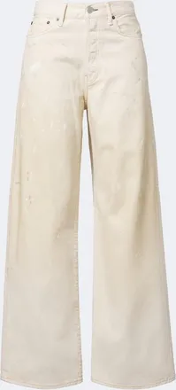 Acne Studios Distressed leather-trimmed wide-leg jeans