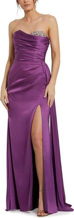 Mac Duggal Strapless Charmeuse Beaded Sweetheart Column Gown