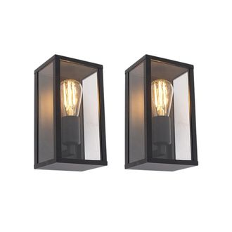 QAZQA Set de 2 apliques industriales negro 26 cm ip44