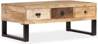 vidaXL Mesa de centro con 3 cajones madera maciza de mango 90x50x35 cm vidaXL