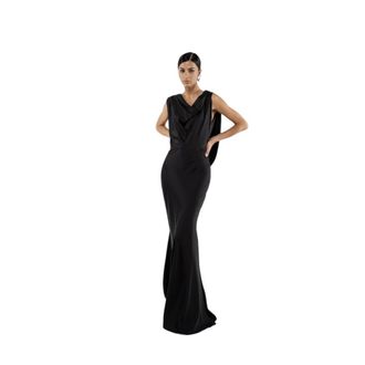 Actualee Zwarte Polyester Lange Jurk - Dames - Avondkleed - Zwart - XL - Polyester - Kleedjes