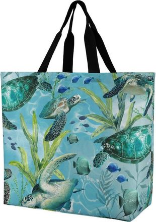Generic Sea Turtle-Blue Handbag Foldable Grocery Bag Durable Shopping Bags For Work Ladies College
