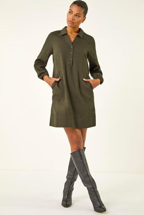 Roman Collared Shift Shirt Dress