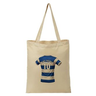 Unigift Personalised Gift - Shepherds Bush Fan Tote Shopping Bag (Blue and White Hoop Football Jersey Design) Custom Name - London W12 Club